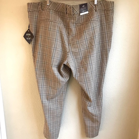 Ava & Viv Brown Plaid Mid-Rise Stretch Ankle Pants NWT 24W - Picture 3 of 8